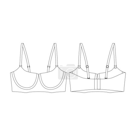 Illustration for Template lightly lined balconette bra vector illustration flat design outline clothing collection - Royalty Free Image
