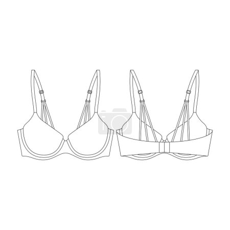 Illustration for Template strappy back push up bra vector illustration flat design outline clothing collection - Royalty Free Image
