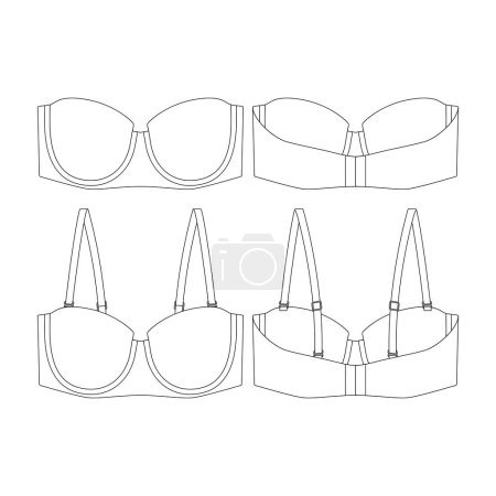 Illustration for Template strapless lightly lined bra vector illustration flat design outline clothing collection - Royalty Free Image