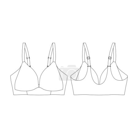 Illustration for Template wireless lightly lined bra vector illustration flat design outline clothing collection - Royalty Free Image