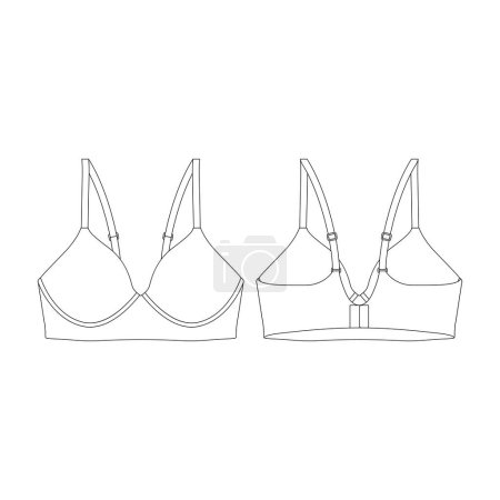 Illustration for Template wireless push up bra vector illustration flat design outline clothing collection - Royalty Free Image