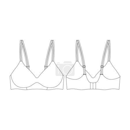 Illustration for Template wireless lightly lined bra vector illustration flat design outline clothing collection - Royalty Free Image
