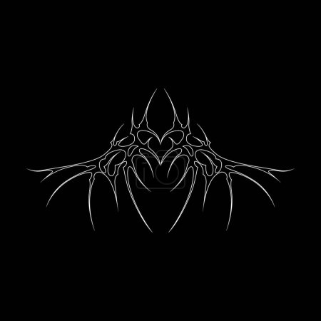 Tatouage de style gothique néo-tribal y2k. Cyber sigilisme conception de coeur. Illustration vectorielle de contour du noir et blanc.