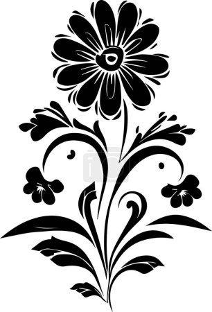 Téléchargez les illustrations : Floral fleur vecteur silhouette illustration couleur noire - en licence libre de droit