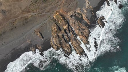 Drone aerial view of arco Calan coast near Constitucion Chile, Pacific ocean, Top view.