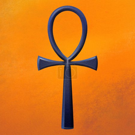 Téléchargez les photos : Un symbole bleu ankh dans le style de l'aérographe numérique. Design égyptien ancien sur fond texturé - en image libre de droit