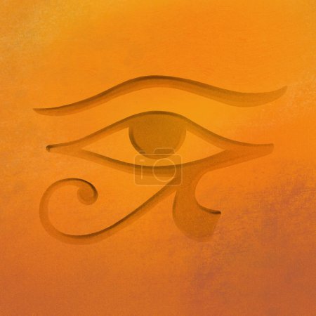 Téléchargez les photos : Bas relief d'un oeil d'horus dans le style de l'aérographe numérique. Symbole égyptien réaliste isolé sur fond texturé - en image libre de droit