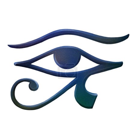 Téléchargez les photos : Oeil bleu foncé de horus dans le style de l'aérographe numérique. Symbole égyptien réaliste isolé sur fond blanc - en image libre de droit