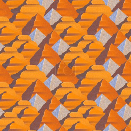 Photo for Abstract seamless pattern with an elements af an egyptian pyramids. Digitally painted repeated design drawn in the technique of an airbrushing - Royalty Free Image