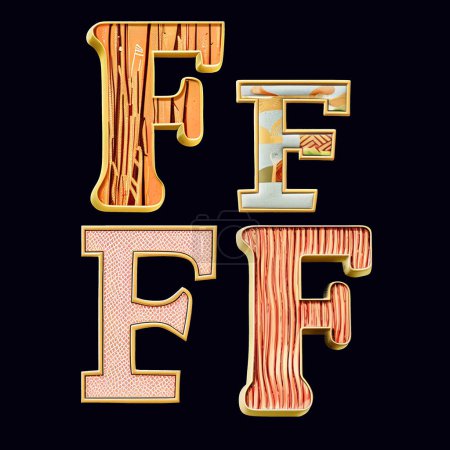 Photo for Whimsical collection of a various F letter in a fusion style. Set of a design elements isolated on a black background - Royalty Free Image