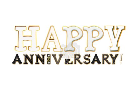 Photo for Happy Anniversary. Phrase written with a whimsical font consist of a letter in a various fusion style isolated on a white background - Royalty Free Image