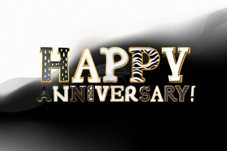 Photo for Happy Anniversary. Phrase written with a whimsical font consist of a letter in a various fusion style isolated on a black and white background - Royalty Free Image