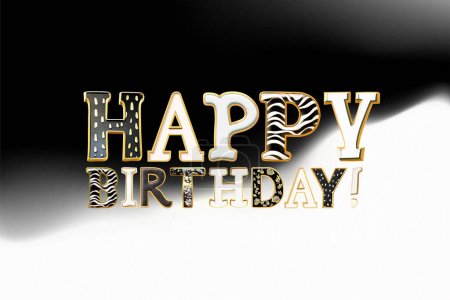 Photo for Happy Birthday. Phrase written with a whimsical font consist of a letter in a various fusion style isolated on a black and white background - Royalty Free Image