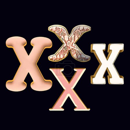 Photo for Whimsical collection of a various X letter in a fusion style. Set of a design elements isolated on a black background - Royalty Free Image