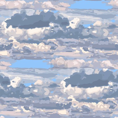 Téléchargez les illustrations : Vector repeated seamless pattern of fluffy clouds in the sky. - en licence libre de droit