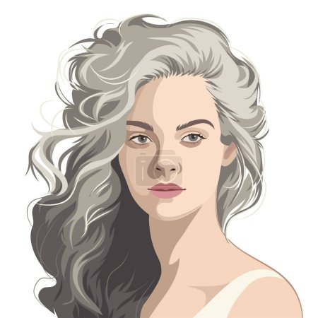 Illustration for Portrait of a beautiful girl with loose hair just starting to turn gray. Vector illustration isolated on white background - Royalty Free Image
