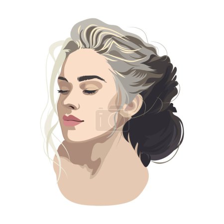 Illustration for Portrait of a beautiful girl with closed eyes and hair with a beam just starting to turn gray. Vector illustration isolated on white background - Royalty Free Image