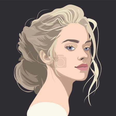 Illustration for Portrait of a beautiful blonde girl with curly hair with a beam. Vector illustration isolated on a black background - Royalty Free Image