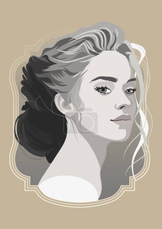 Illustration for Portrait of a beautiful girl with loose curly hair. Grayscale. Vector illustration isolated on a neutral background - Royalty Free Image
