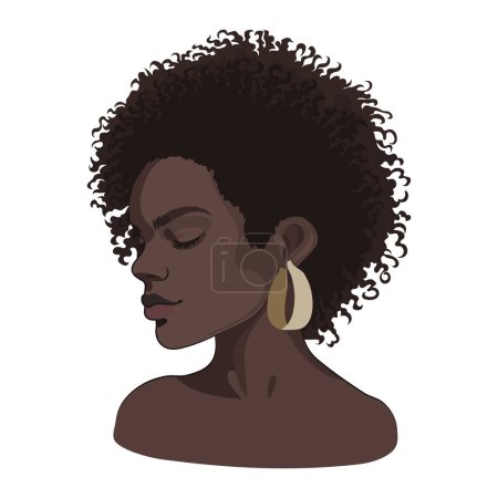 Illustration for Portrait of a beautiful african girl with short curly hair decorated with flowers. Vector illustration isolated on white background - Royalty Free Image