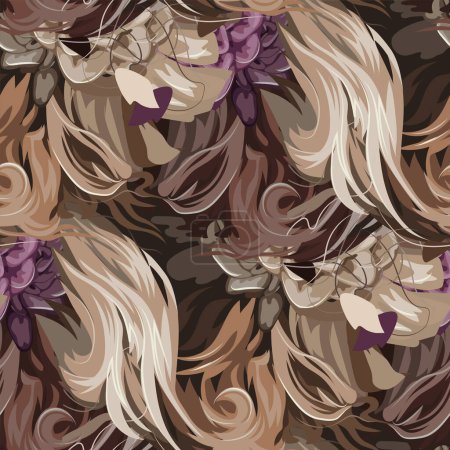 Illustration for Repeated pattern of hair structure decorated with flowers. Vector seamless design - Royalty Free Image