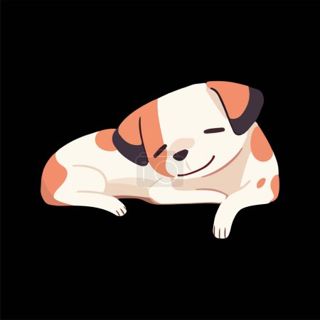 Illustration for Cute dog having a nap, snugly curled up. Simple vector design element isolated on a black background - Royalty Free Image