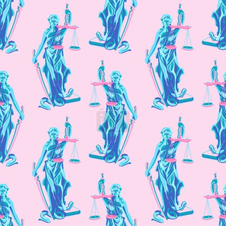 Illustration for Abstract vector sculpture of Themis or Femida, the Goddess of justice. Repeated seamless pattern - Royalty Free Image