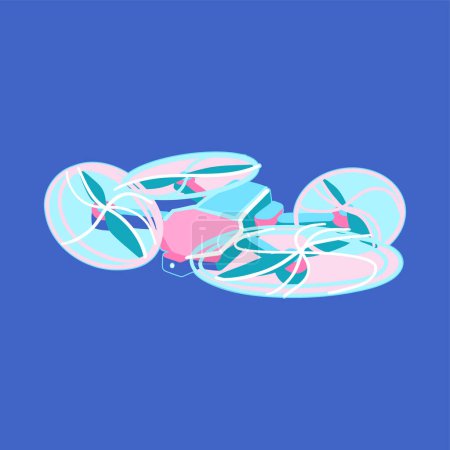 Illustration for Abstract flying drone in a cartoon style. Vector illustration isolated on blue background - Royalty Free Image
