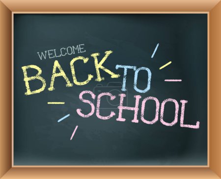 Illustration for Welcome back to school. Framed chalkboard with a chalk inscription on it. - Royalty Free Image