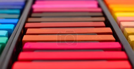 Photo for Colored crayons of soft pastels in box. - Royalty Free Image