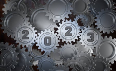Photo for New Year 2023 Creative Design Concept with Gears - 3D Rendered Image - Royalty Free Image
