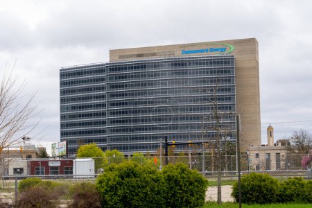 Téléchargez les photos : Consumers Energy Headquarters at 1 Energy Plaza, Jackson, MI, États-Unis - 2 mai 2023. Consommateurs Énergie est un service public qui fournit du gaz naturel et de l'électricité. - en image libre de droit