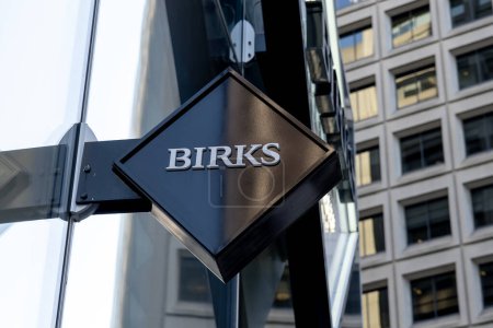 Photo for Toronto, Canada - November 20, 2020: Close up of Birks store hanging sign is shown in Toronto, Canada. Maison Birks is a Canadian diamond and fine jewellery store. - Royalty Free Image