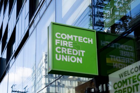 Photo for Toronto, Canada - November 28, 2020: Close up of Comtech Fire Credit Union sign is seen in Toronto. Comtech Fire Credit Union is a Canadian full service financial institution. - Royalty Free Image