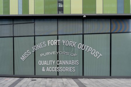 Photo for Toronto, Canada - November 28, 2020: Miss Jones Cannabis Fort York Outpost sign in downtown Toronto. Miss Jones Fort York Outpost is a cannabis dispensary. - Royalty Free Image