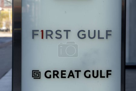 Photo for Toronto, Canada - November 9, 2020: First Gulf and Great Gulf company signs are seen on King Street in downtown Toronto. They are the divisions of Great Gulf Group. - Royalty Free Image