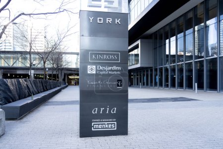 Photo for Toronto, Canada - November 14, 2020: Company sign for Kinross, Desjardins, president choice financial and aria on the directory sign on 25 York St in Toronto, Canada. - Royalty Free Image