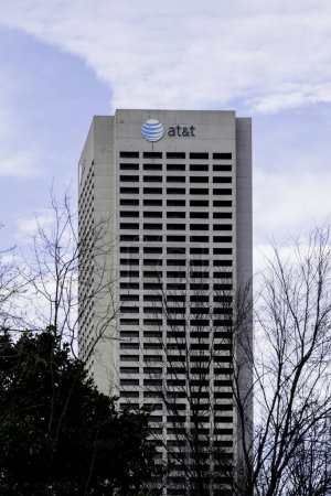 Photo for Atlanta, Georgia, USA - January 16, 2020: AT and T sign and logo on the building in Atlanta, Georgia, USA. AT and T Inc. is an American multinational conglomerate holding company. - Royalty Free Image