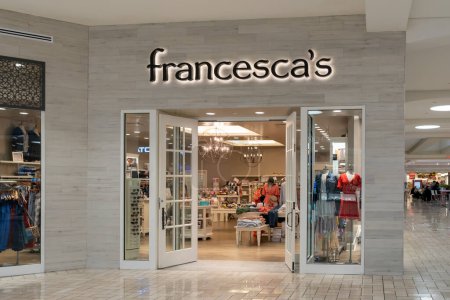 Photo for Tysons Corner, Virginia, USA- January 14, 2020: The Francesca's storefront sign in Tysons Corner Center, Virginia, USA. Francesca's specializes in women's clothing, accessories, and gifts. - Royalty Free Image