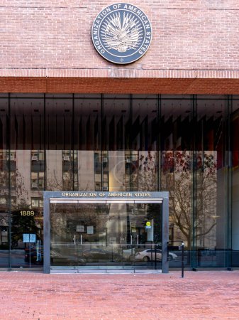Photo for Washington, DC, USA- January 12, 2020: Entrance of The Organization of American States (OAS or OEA) in Washington, DC; OAS is a continental organization. - Royalty Free Image