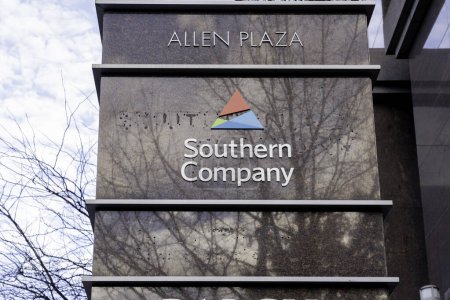 Photo for Atlanta, Georgia, USA - January 16, 2020: Sign of Southern Company outside their headquarters in Atlanta, Georgia, USA. Southern Company is an American gas and electric utility holding company. - Royalty Free Image