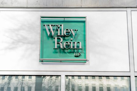 Photo for Washington, DC, USA- January 12, 2020: Sign of Wiley Rein LLP on the wall of their office building in Washington, DC, USA. Wiley Rein LLP is recognized as one of the largest law firms in Washington - Royalty Free Image