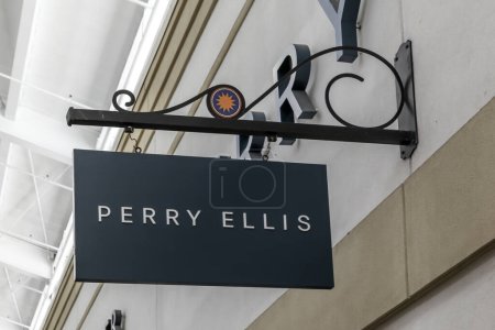 Photo for Orlando, Florida, USA- February 24, 2020: Perry Ellis store hanging sign in Orlando, USA. Perry Ellis International, Inc. is a designer and distributor of apparel, accessories and fragrances. - Royalty Free Image
