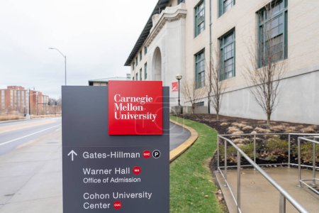 Photo for Pittsburgh, Pennsylvania, USA - January 11, 2020: Building and sign for Carnegie Mellon University in Pittsburgh, Pennsylvania, USA. Carnegie Mellon University is a private research university. - Royalty Free Image