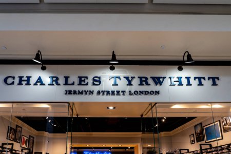 Photo for Tysons Corner, Virginia, USA- January 14, 2020: Charles Tyrwhitt store sign; Charles Tyrwhitt Shirts is a British men's clothing retailer specialising in dress shirts, ties, suits, casual wear, shoes. - Royalty Free Image