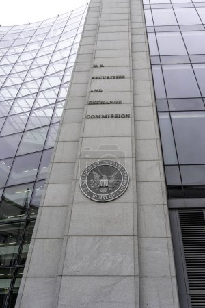 Photo for Washington, DC, USA- January 13, 2020: SEC sign and logo on the building in Washington DC. The U.S. Securities and Exchange Commission is an independent agency of the United States federal government. - Royalty Free Image