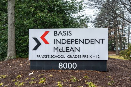 Photo for Tysons Corner, USA- January 14, 2020: Sign of Basis Independent McLean, a private school in Tysons Corner, USA. - Royalty Free Image