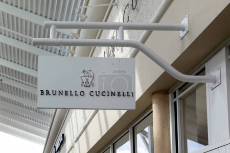 Photo for Orlando, Florida, USA- February 24, 2020: Brunello Cucinelli store hanging sign in Orlando, Florida, USA. Brunello Cucinelli S.p.A. is an Italian fashion brand which sell wear and accessories. - Royalty Free Image