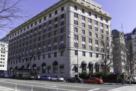 Foto de Washington, D.C., EE.UU. - 1 de marzo de 2020: Edificio del Hotel Washington en Washington, D.C., un hotel histórico inaugurado en 1918. - Imagen libre de derechos