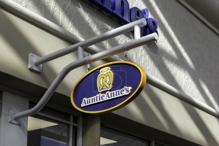 Photo for Orlando, Florida, USA- February 24, 2020: Auntie Anne's sign in Orlando, Florida, USA. Auntie Anne's is known for hand-baked pretzels - Royalty Free Image
